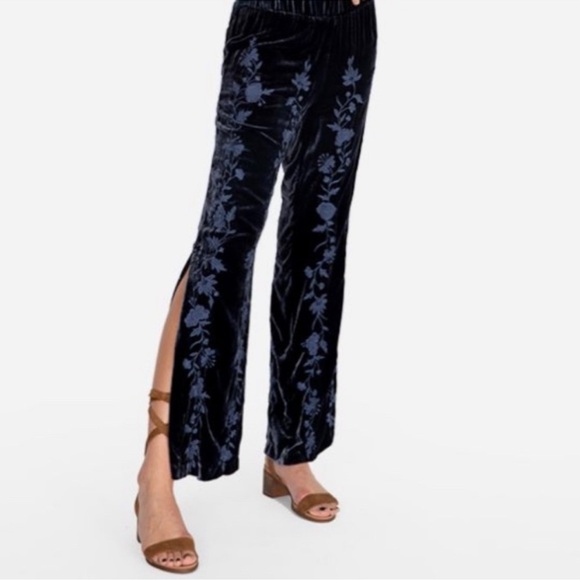 Johnny Was Renee Velvet Palazzo Pants Womens Blue Embroidered Western medium - Picture 3 of 8